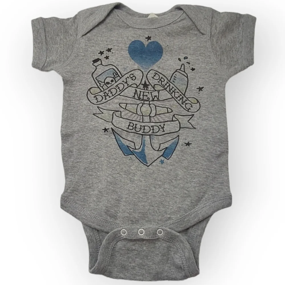 Daddy's New Drinking Buddy Baby BodySuit Size 6 Months Gray